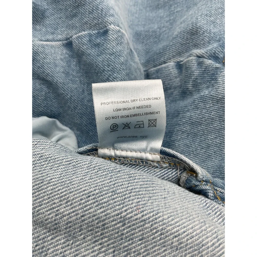 Area Cropped Light Blue Scalloped Crystal Denim Blazer Size 2